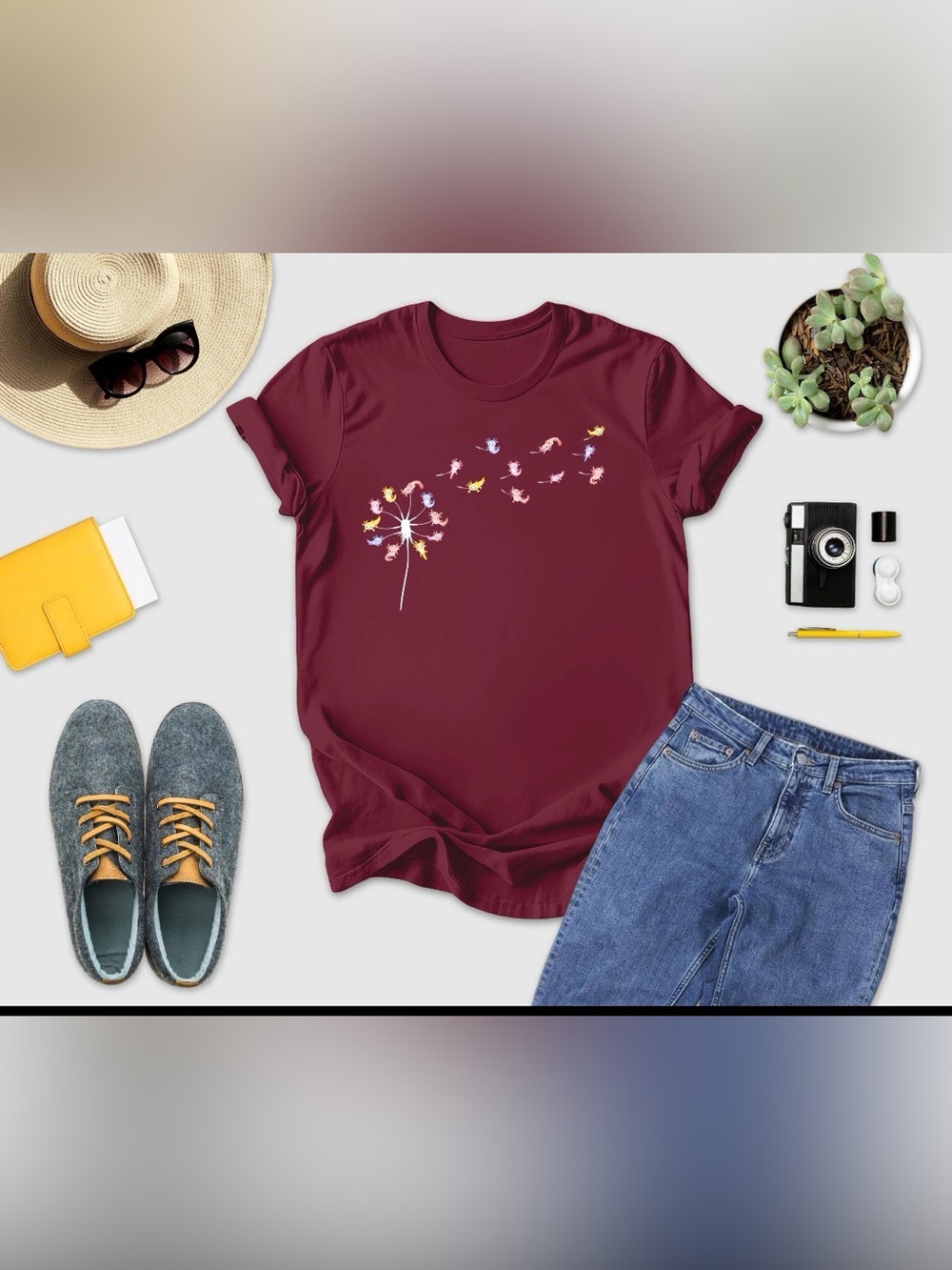 Burgundy Axolotl Dandelion Graphic Tee
